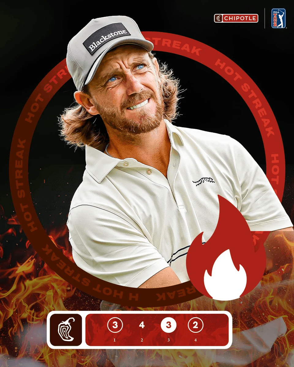 The PGA TOUR × Chipotle Hot Streak creative shown in the opening inventory card